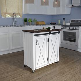 Southern Enterprises Mikkeli Barn Door Kitchen Cart