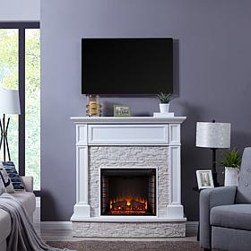 Southern Enterprises Tamala Faux Stone Media Fireplace - White