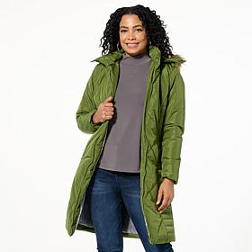Sporto® Daisy Water-Resistant Quilted Long Coat with Removable Hood