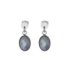 Stately Steel Black Glass Teardrop Earrings