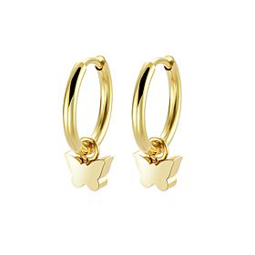 Stately Steel Butterfly Charm Huggie Earrings