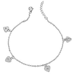 Stately Steel Crystal Heart Dangle Anklet
