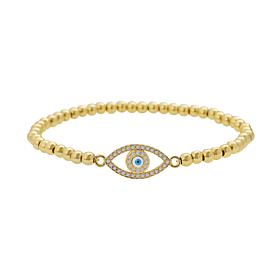 Stately Steel Cubic Zirconia Evil Eye Ball Chain Stretch Bracelet