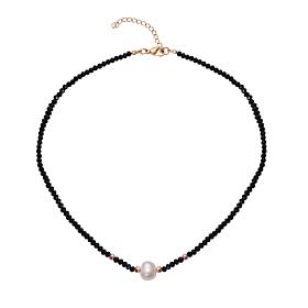 Stately Steel Cultured Pearl and Crystal Beaded Necklace