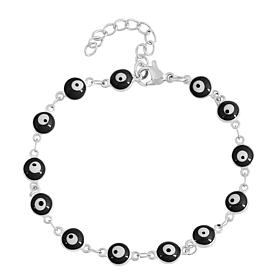 Stately Steel Enamel Evil Eye Chain Bracelet