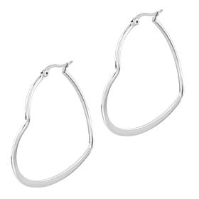 Stately Steel Flat Heart Hoop Earrings