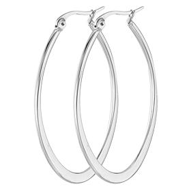 Stately Steel Flat Oval Hoop Earrings