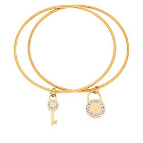 Stately Steel Goldtone Stainless Steel 2-piece Lock and Key Bangle Set