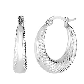 Stately Steel Graduated Textured Hoop Earrings