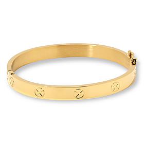 Stately Steel Hugs & Kisses CZ Accent Hinged Bangle Bracelet