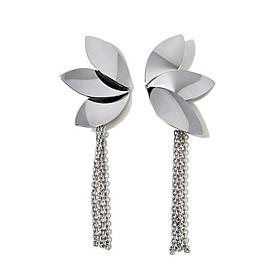 Stately Steel Leaf and Tassel Earrings