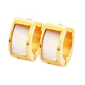 Stately Steel Mother-of-Pearl Huggie Hoop Earrings