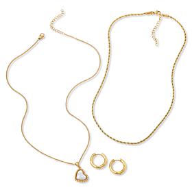 Stately Steel Necklaces and Hoop Earring Jewelry Set