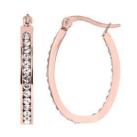 Stately Steel Oval Inside-Outside Oval Pavé Hoop Earrings - 1"
