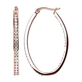 Stately Steel Oval Inside-Outside Oval Pavé Hoop Earrings - 1-1/2"
