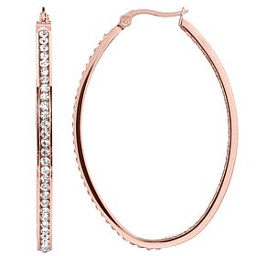 Stately Steel Oval Inside-Outside Oval Pavé Hoop Earrings - 2"