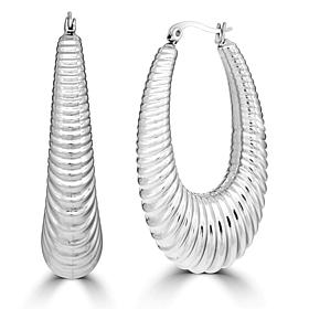Stately Steel Oval Shrimp Hoop Earrings