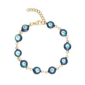 Stately Steel Stainless Steel and Blue Enamel Evil Eye Link Bracelet