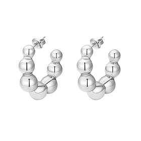 Stately Steel Stainless Steel Ball Cuff Earrings