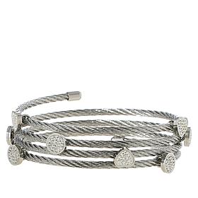 Stately Steel Stainless Steel Crystal-Accented Coil Bracelet