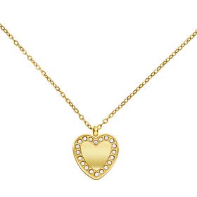 Stately Steel Stainless Steel CZ Border Heart Pendant Necklace