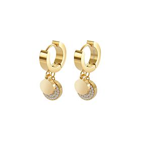 Stately Steel Stainless Steel Double Circle CZ Dangle Earrings