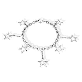Stately Steel Stainless Steel Open Star Charm Bracelet