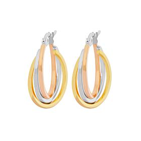 Stately Steel Stainless Steel Overlapping Triple Hoop Earrings