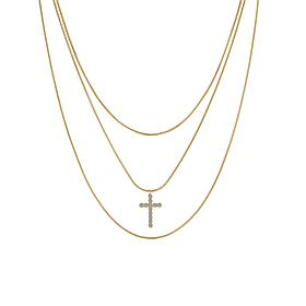 Stately Steel Stainless Steel Three Strands CZ Cross Pendant Necklace