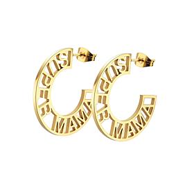 Stately Steel "Super Mama" Half-Hoop Earrings