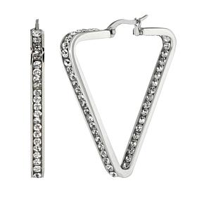 Stately Steel Triangle Inside-Outside Pavé Hoop Earrings - 1-1/2"