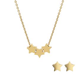 Stately Steel Triple Stars Necklace and Earrings 