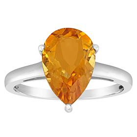 Sterling Silver 12x8mm Pear-Shaped Gemstone Ring