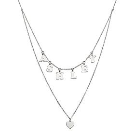 Sterling Silver 2-Row Dangle Name and Heart Necklace