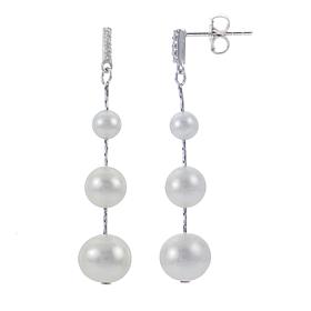 Sterling Silver 4-8mm Cultured Pearl and White Topaz Dangle Earrings