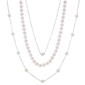 Sterling Silver 7-8mm Cultured Freshwater Pearl Necklace 3-piece Set