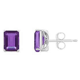Sterling Silver 8x6mm Emerald-Cut Gemstone Stud Earrings