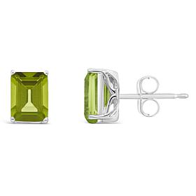Sterling Silver 8x6mm Emerald-Cut Gemstone Stud Earrings