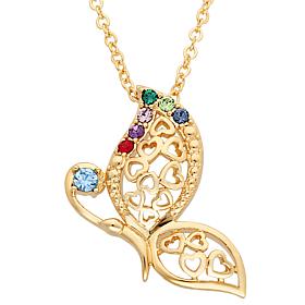 Sterling Silver Birthstone Family Butterfly Hearts Pendant Necklace