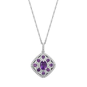 Sterling Silver Colored Gemstone and White Zircon Pendant with Chain