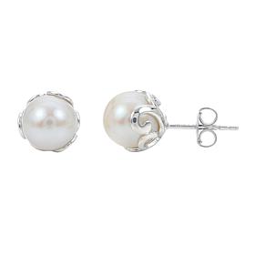 Sterling Silver Cultured Freshwater Pearl Filigree Stud Earrings