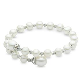 Sterling Silver Cultured Freshwater Pearl Multi-Bead Bypass Bracelet
