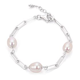 Sterling Silver Cultured Freshwater Pearl Paperclip Chain Bracelet