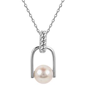 Sterling Silver Cultured Freshwater Pearl Twisted Pendant with Chain