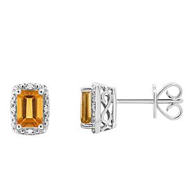 Sterling Silver Emerald-Cut Gemstone and Diamond Accent Stud Earrings