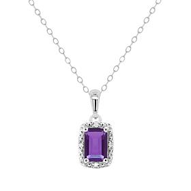 Sterling Silver Emerald-Cut Gemstone & Diamond Pendant with Chain