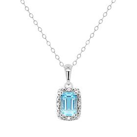 Sterling Silver Emerald-Cut Gemstone & Diamond Pendant with Chain