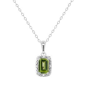 Sterling Silver Emerald-Cut Gemstone & Diamond Pendant with Chain