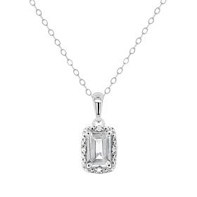 Sterling Silver Emerald-Cut Gemstone & Diamond Pendant with Chain