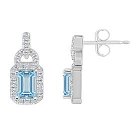 Sterling Silver Emerald-Cut Gemstone and White Topaz Earrings